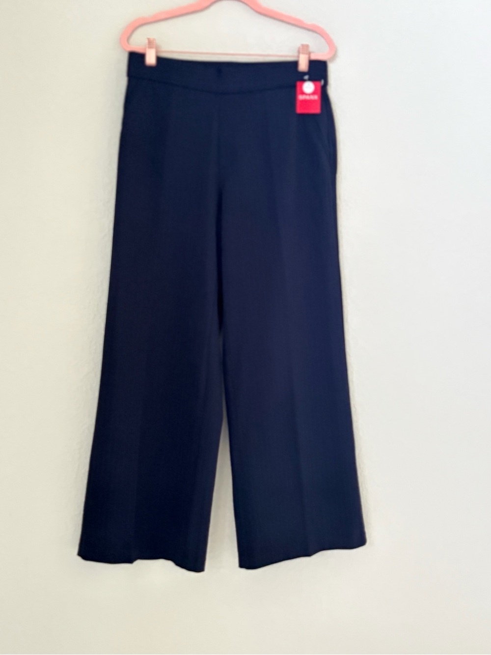 SPANX Smooth Petite PerfectFit Ponte Wide Leg Pant Navy Gray Pinstripe Large NEW